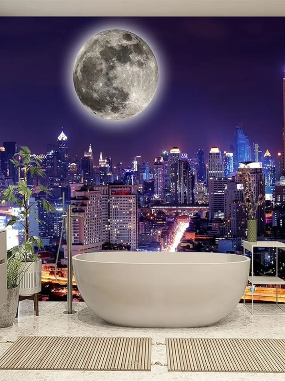 City Night View the Moon Nursery Room Fabric Wallpaper